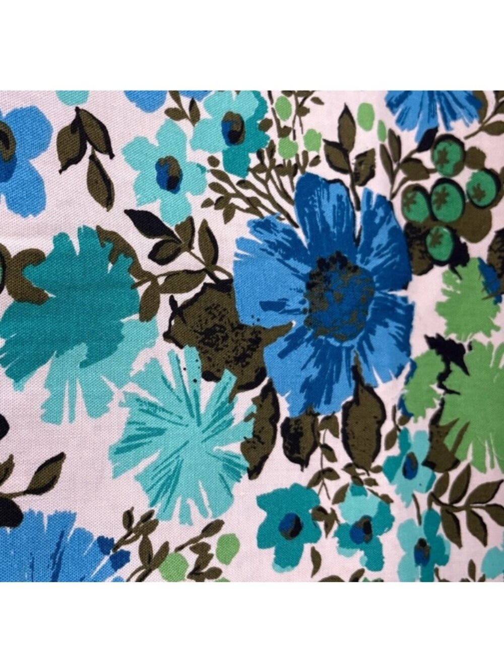 Dupont Upholstery Fabric Floral Print 1/2 yard x 46" Blue/Green Vtg